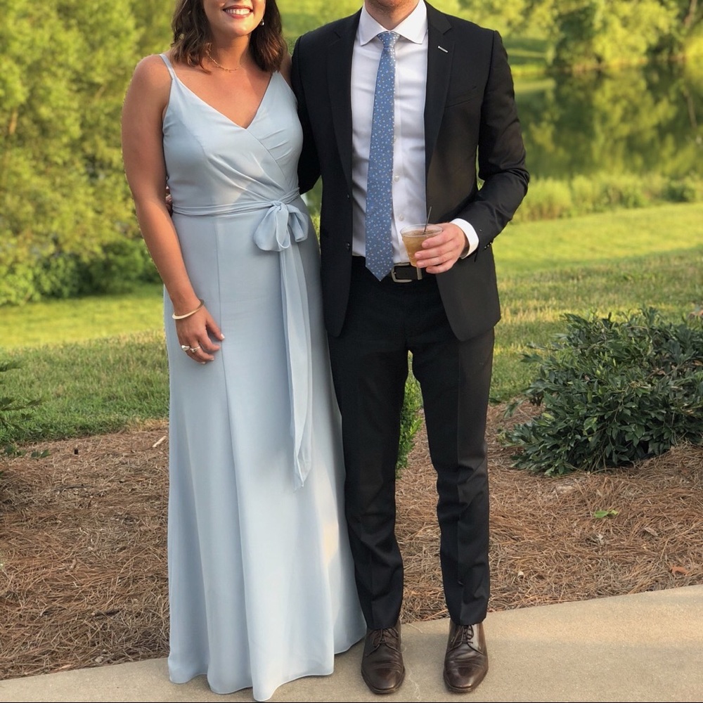 Dessy light blue bridesmaid dress.